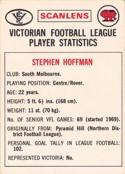 1974 Scanlens VFL #74 Stephen Hoffman Back